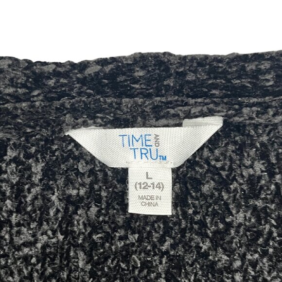 Time and Tru Black Open Front Cardigan Women's Size L Cozy Casual Knit Sweater - Picture 4 of 12